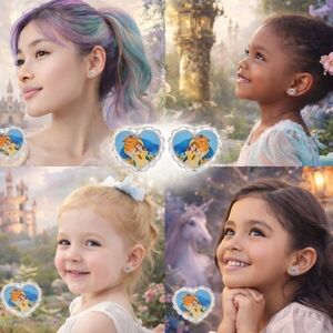 New Disney Princess Belle Beauty & The Beast Silver Plated Heart Stud Earrings